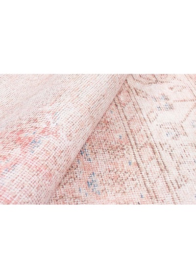 Solgun Yanık Turuncu Ve Pudra Eskitme Vintage Halı - Al185ou Pudra Pembe