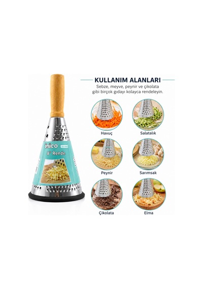 8" Ahşap & Bambu Saplı Çelik Rende Silikon Taban, 3 Bölümlü