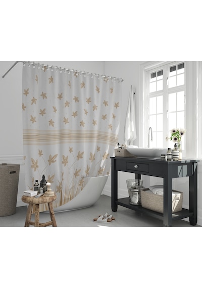 Sonbahar Desenli Banyo Perdesi,180x200 CM Tek Kanat Duş Perdesi Kahverengi