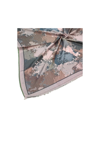 Mim Eşarp Ebruli Kışlık Desenli Eşarp 95x95 Cm Taş - Kahve
