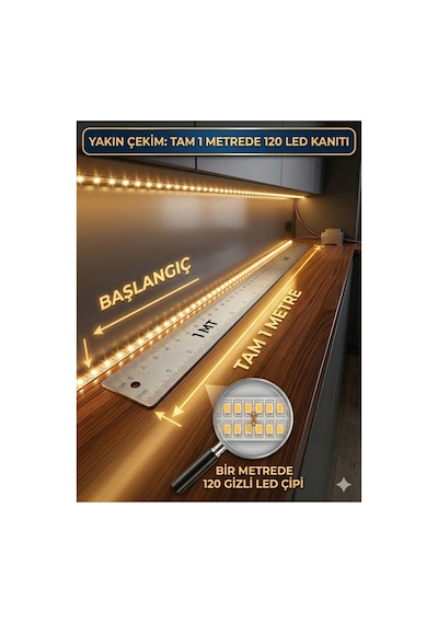 5mt Günışığı 3000k , Şerit Led ,mutfak Dolabı Tezgah Aydınlatması Led,1 Metrede 120 Led Yüksek Lümen,12v ,yapışkanlı Led Işık Trafo Hariç Günışığı-3000k