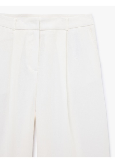 Koton Cepli Pile Detaylı Geniş Paça Baggy Keten Pantolon Beyaz 6sak40409pw
