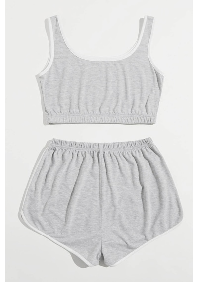Alfa Aksesuar 03 Kadın Gri Askılı Crop Top Ve Şortlu Gecelik Takım