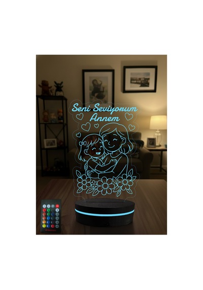 Anneler Günü Hediyesi 3d Led Gece Lambası - Seni Seviyorum Annem Tasarımlı Dekoratif Aydınlatma
