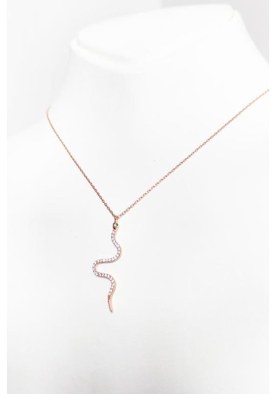 Yeşil Gözlü Yılan Gümüş Kolye Rose Gold