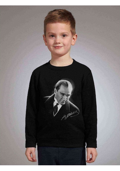Tshirthane Ulu Önder Gazi Mustafa Kemal Atatürk Portre Baskılı Çocuk Siyah (529021195) Siyah