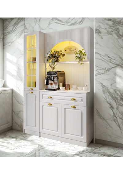 Lureo Nera Arch Sol Vitrinli Kahve Köşesi Led Aydınlatmalı, Komple Mdf Premium Kahve Ünitesi Beyaz Lureo Nera Arch Sol Vitrinli Kahve Köşesi Led Aydınlatmalı, Komple Mdf Premium Kahve Ünitesi Beyaz