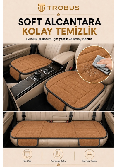 Opel Combo Üniversal Soft Alkantra Çizgili 3 Parça Oto Koltuk Minderi Taba