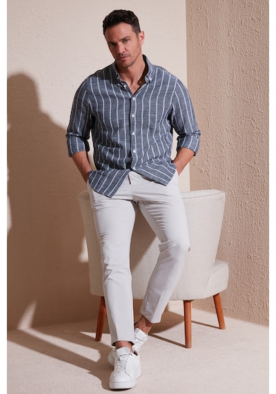 Buratti Pamuklu Çizgili Regular Fit Düğmeli Yaka Erkek Gömlek Cf21S112480 Siyah-Beyaz