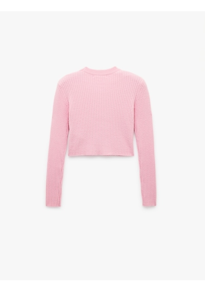 Koton Uzun Kollu Bisiklet Yaka Triko Crop Kazak Pembe 6wal90113ht GÜL