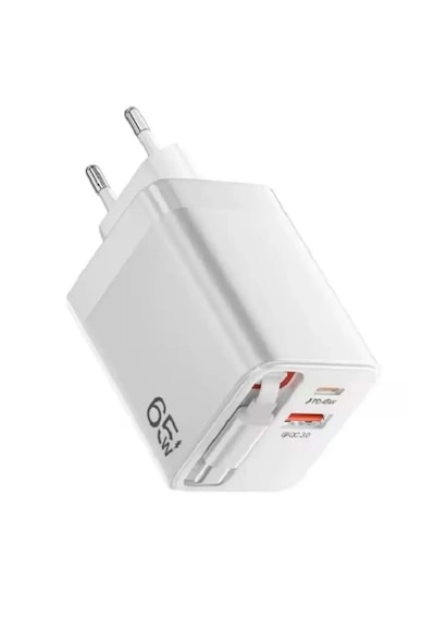 Yk Desıgn Yk83 65w Type-c 60cm Kablolu Usba Ve Pd Çıkışlı Süper Hızlı Şarj Aleti Başlığı Beyaz