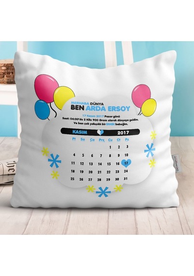 Kişiye Özel Takvimli Doğum Hatırası Erkek Bebek Dekoratif Beyaz Y (246563034)