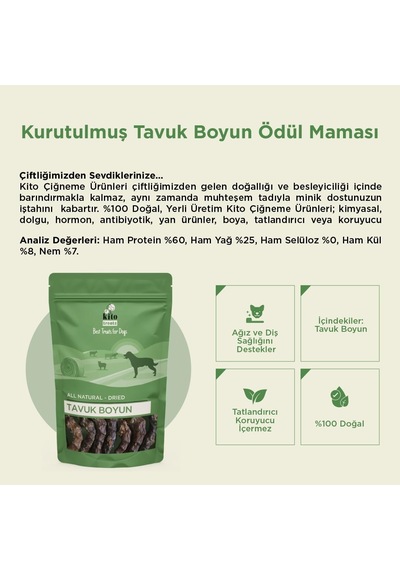 Kito Tavuk Boyun Çiğnemelik Köpek Ödül Maması%100 Doğal, Glutensiz, Organik 100 Gr Dog Treat