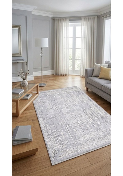 By Özer Halı Gri Renk Krem Desenli Modern Artemis Halı Dior 05856a Salon Halısı Çok Renkli