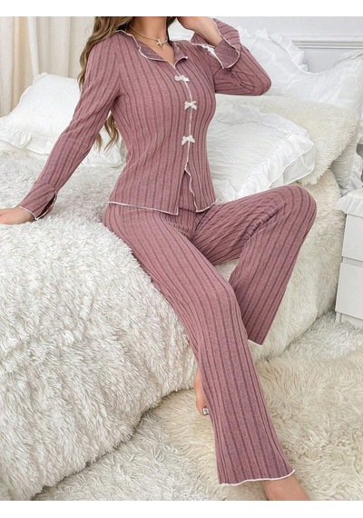 Bella Notte Gül Kurusu Uzun Kollu Fırfırlı Pijama Takımı Beyaz