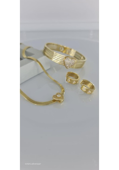 Kalp Gold Çelik Takı Seti Gümüş - Rose Gold