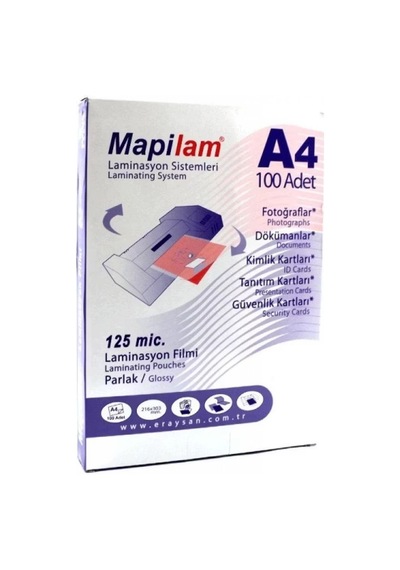 Mapilam 125 Mıc A4 100 Lü Parlak Polyester Laminasyon Filmi