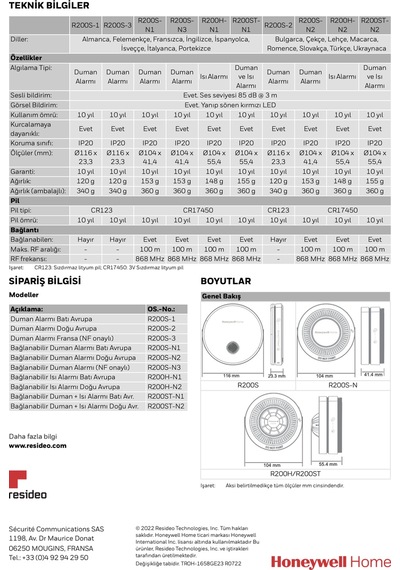 Honeywell R200h-n2 Isı Alarm Cihazı - Birbirine Bağlanabilen