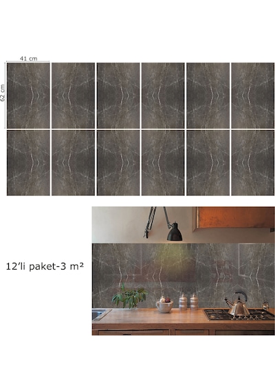 Tink Kendinden Yapışkanlı Siyah Bulut Desenli Pvc Panel 41x62 Cm