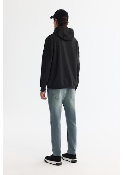 Avva Erkek Siyah Kapüşonlu Baskılı Elastan Regular Fit Sweatshirt A42y1332