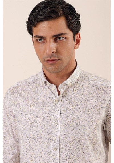 İmza Sarı Uzun Kollu Baskılı Cepsiz Pamuklu Likralı Casual Slim Fit Dar Kesim Gömlek 1004230136-sarı Sarı İmza Sarı Uzun Kollu Baskılı Cepsiz Pamuklu Likralı Casual Slim Fit Dar Kesim Gömlek 1004230136-sarı Sarı