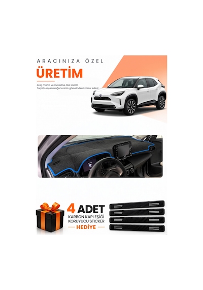 Toyota Yaris Cross 2022-2025 Uyumlu Torpido Koruma Örtüsü Oto Kılıfı - Siyah Mavi