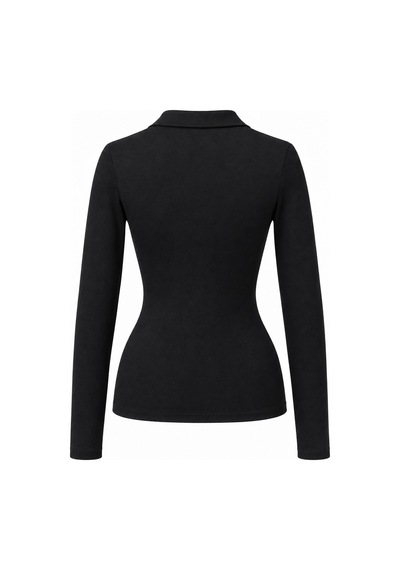 Mixray 2246 Kadın Polo Yaka Düğmeli Uzun Kollu Slim Fit Bluz Siyah