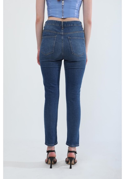 Kadın Slim Fit Likralı Esnek Jean Pantolon Mavi Mavi