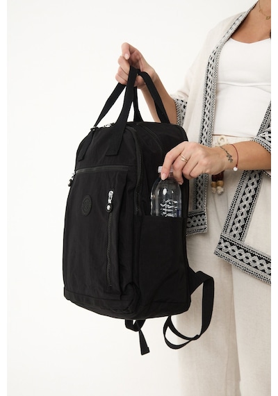 Sanmorris Unisex Suya Dayanıklı Krinkıl Kumaş Çok Gözlü Siyah Laptop Okul Ve Sırt Çantası Sı-3063 Siyah