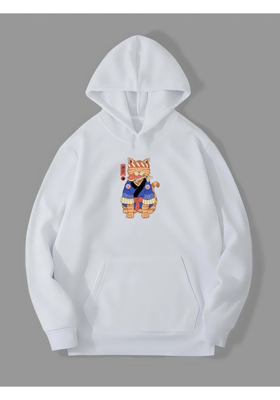 Harmandar 3 İplik Anime Kedi Baskılı Beyaz Kanguru Cepli Kapüşonlu Sweatshirt Hoodie Animekedibeyazsweat Harmandar 3 İplik Anime Kedi Baskılı Beyaz Kanguru Cepli Kapüşonlu Sweatshirt Hoodie Animekedibeyazsweat