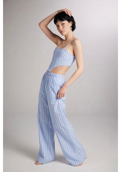 Holly Lolly Askılı Çizgili Harmony Poplin Büstiyer Mavi