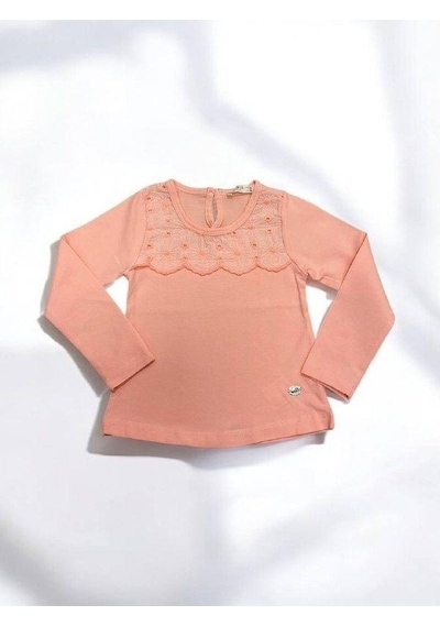 Zekids Kız Çocuk Çiçek Detaylı Pamuklu İnce Uzun Kollu Bluz-14829 Pembe