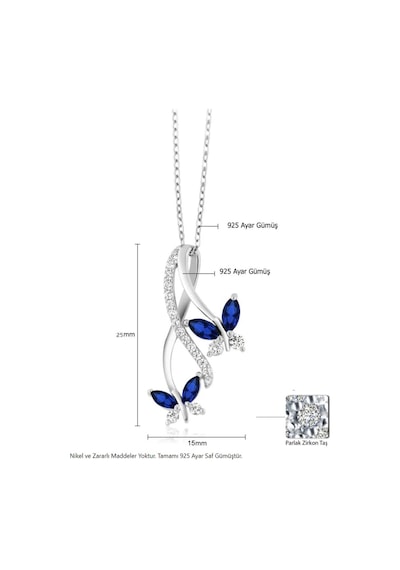 Brezza Lusso Jewelry Sonsuzluk Pırlanta Model Safir Taşlı Kelebek Kadın Gümüş Kolye 45 CM