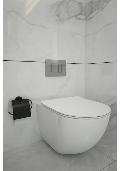 Alper Banyo Lotus Yapışkanlı Siyah Kapaklı Kağıtlık Tuvalet Kağıdı Askısı - İster Yapışkanlı İster Montajlı
