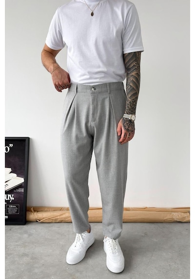 Gri Basic Boyfriend Kumaş Pantolon