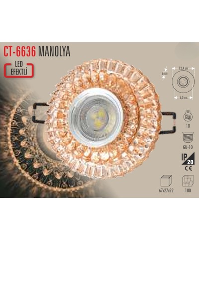 Ct-6636 Manolya Cam Spot Ampülsüz Led Efekli 5 Adet Beyaz