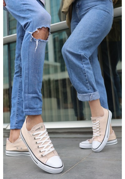 N Moda Unisex Keten Ayakkabı Spor Ayakkabı Günlük Sneakers Kısa Krem
