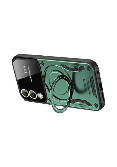 Newface Samsung Galaxy S25 Edge Kılıf Joy Lens Standlı Kapak - Koyu Yeşil