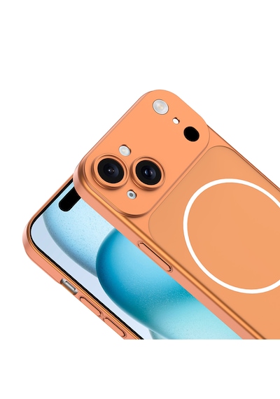 Apple Uyumlu iPhone 15 Kılıf 17 Görünümlü Kılıf Kamera Korumalı M-safe Şarj Özellikli Premium Pürüzsüz Şık Kapak Turuncu