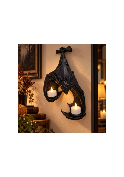 Halloween Yarasa Led Tea Light Duvar Lambası 30 Cm Cadılar Bayramı Dekoratif Gece Lambası Gothic Ev Dekoru Siyah Siyah