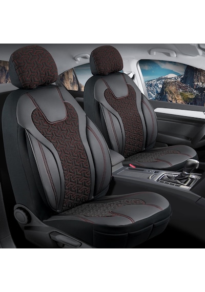 Mitsubishi Lancer Evolution Deri Detaylı Oto Koltuk Kılıfı Ön Arka Set Siyah Kırmızı Siena Seri Şhn