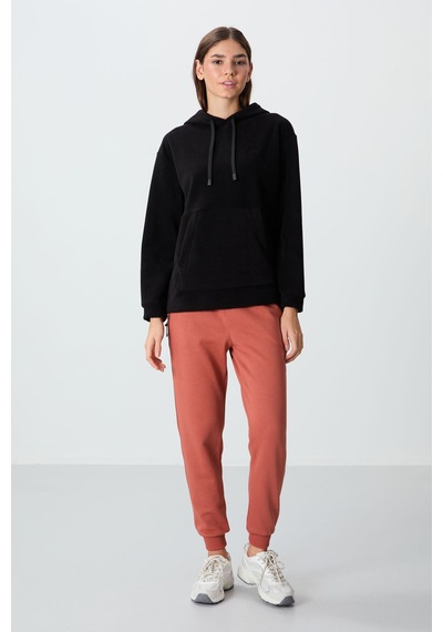 Tommy Life Siyah Kalın Yumuşak Dokulu Kapüşonlu Oversize Nakışlı Polar Kadın Sweatshirt - 97292 Siyah