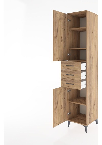 Hyperion Dolap 4 Raflı 3 Çekmeceli 2 Kapaklı 44x44x221 Çam-çam Çam