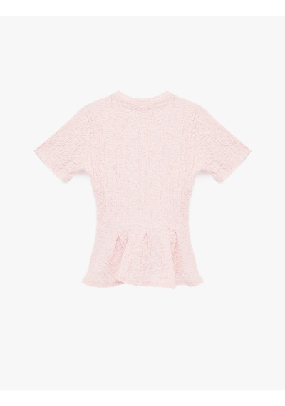 Koton Slim Fit Bisiklet Yaka Kısa Kollu Dokulu Peplum Bluz Pembe 6sak70020uk Gül