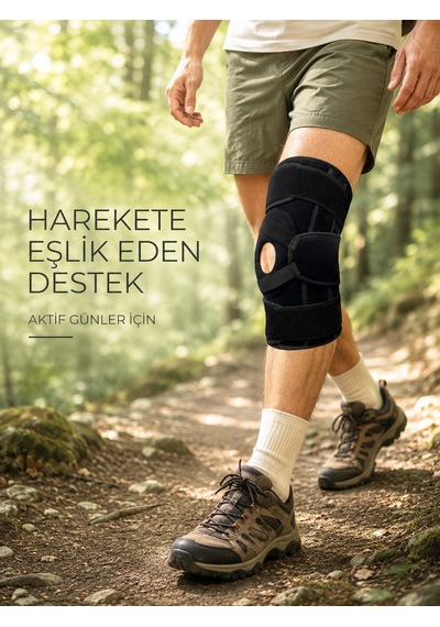 Ligamentli Patella Dizlik Silikon Pedli Yan Destekli Ayarlanabilir Sporcu Dizliği - Lisinya Siyah