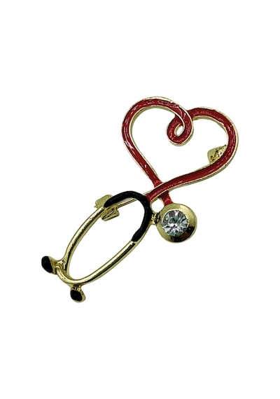 Heartcare Kalp Steteskop Broş Sağlığın Ve Sevginin Simgesi Kırmızı