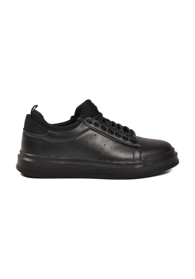 Siyah Bağcıklı Cilt Hafif Esnek Erkek Sneaker 179 M Siyah-siyah