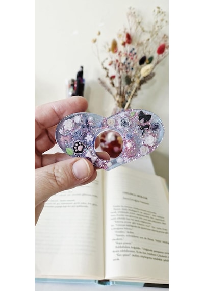 Reçine Sayfa İşaretleyici, Çiçek Ve Kelebek Desenli, Pembe Ve Mor Glitter, El Yapımı Kitap Ayracı