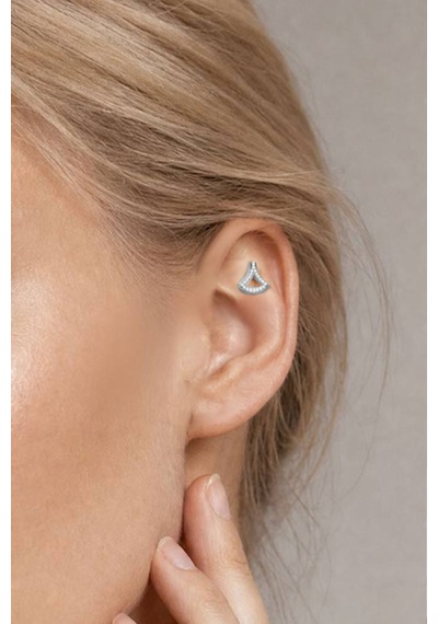 Deniz İkonu 18 Ayar Beyaz Altın Kaplama Gümüş Flat-lobe Piercing