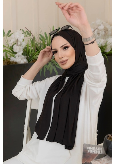 Penye Şal Tesettür Giyim, %100 Pamuk, Hafif, Rahat, Şık, Yüksek Kalite, Shawl, Scarf, Hijab, Shawl Siyah